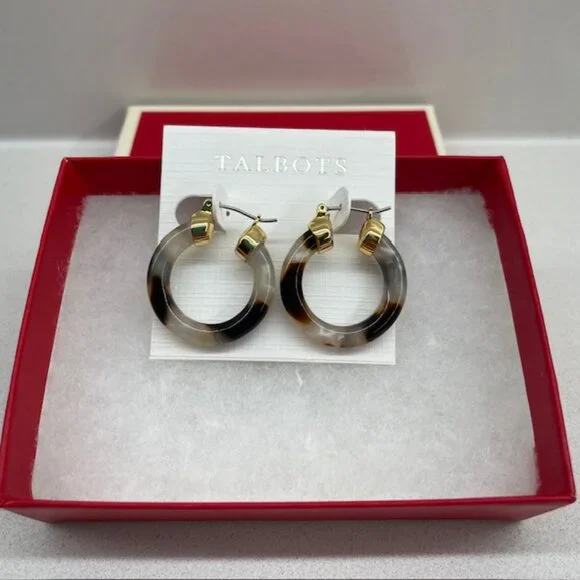 NWT Talbots Tortoise Hoop Earrings - Picture 3 of 5